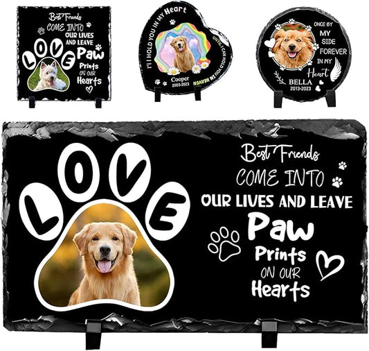 Pet Memorial Stones for Dogs Personalized Photo Rock Slate Rectangle Shape Customized Memorial Stone Gifts for Loss Dog Cat