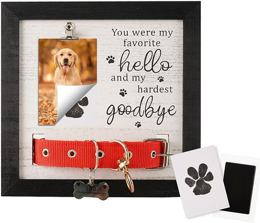 Dog Collar Memorial Picture Frame with Paw Print, Loss of Dog Sympathy Gift, Pet Bereavement Photo Frame for Dog Cat, Condolence Gift for Pet Lovers