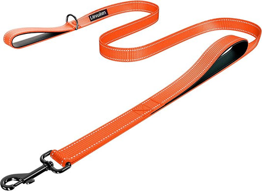 Dog Leash 6.5ft Long, Double Handle Dog Leash for Safety Control Training, Heavy Duty Dog Leads with Traffic Padded Handles, Reflective Leashes for Small Medium Large Dogs(6.5ft, Orange)