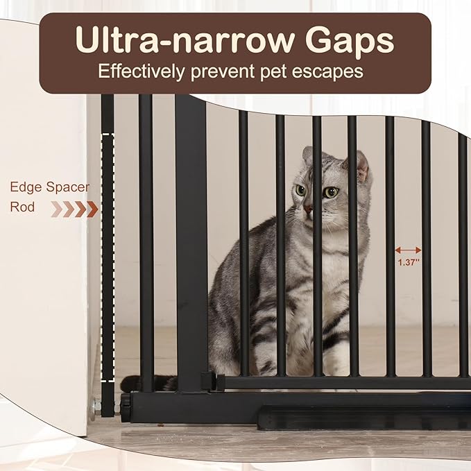 SMONTER 55" High Extra Tall Baby Gate, Safety Cat Gate for Doorways, Expands to 30.1"-34.1" Wide, Auto Close Dog Gate, No Drilling Pressure Mounted Cat Fence, Pet Gate Indoor for Stairs, Black