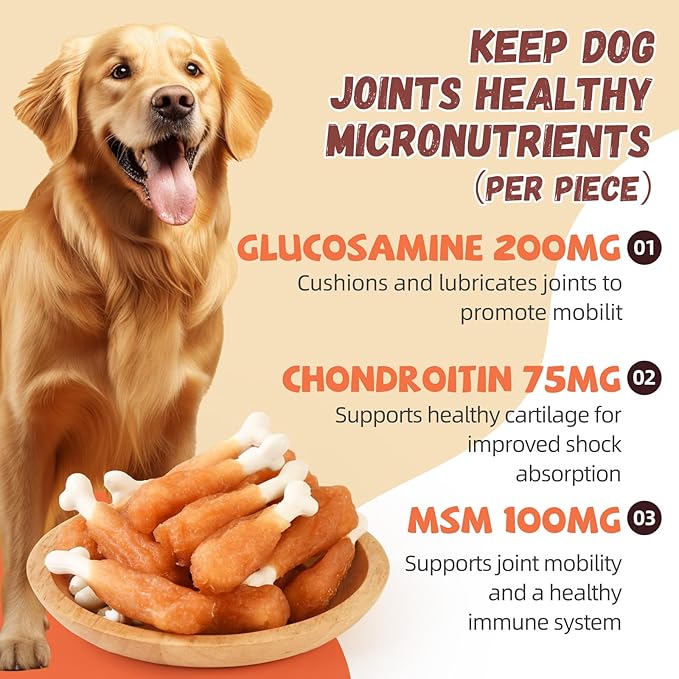 Dog Treats Chicken Wrapped Calcium Bone, Rawhide-Free Grain-Free Training Treats for Dogs Teeth Cleanning Breath Fresh Dog Chewy Snacks for Medium Large Dogs 10.6 oz, 18-19 Counts