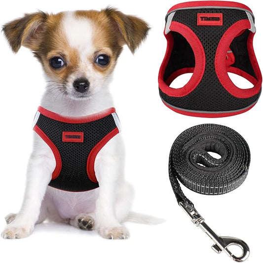YIMEIS Dog Harness and Leash Set, No Pull Soft Mesh Pet Harness, Reflective Adjustable Puppy Vest for Small Medium Large Dogs, Cats (Black & red 01, X-Small (Pack of 1)