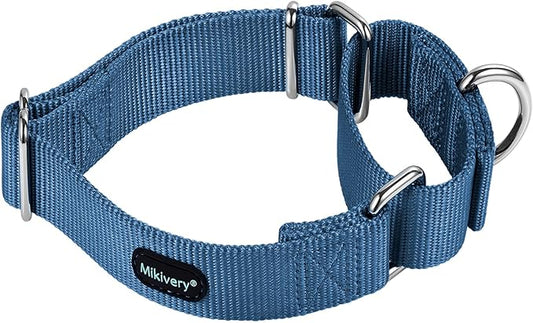 Mikivery Martingale Dog Collar Nylon Adjustable and Safety Training Colourful Comfortable Metal Buckle Pet Collars for Small Medium and Large Dogs(Haze,M)