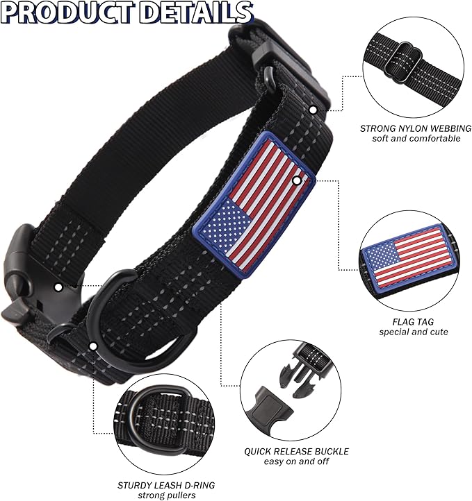 Martingale Dog Collar Quick Release Buckle No Pull Reflective Non-Slip for Medium Large Dogs Training (Black, Medium)