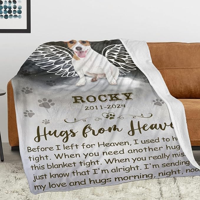 Personalized Dog Memorial Blanket with Photo:Made in USA,Custom Memorial Gifts for Loss of Dog,Cat,Pet,Sympathy Bereavement for Loss of Pet
