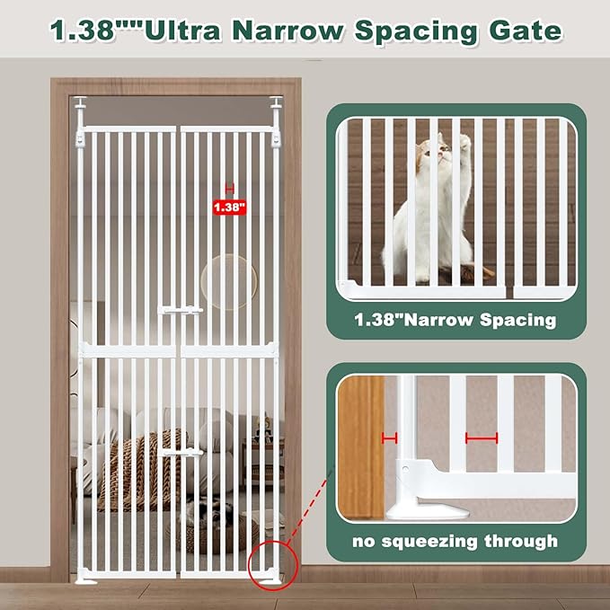 71" Extra Tall Cat Gate for Doorway,34"-37" Wide Pet Gate Pressure Mounted Walk Through Swing Auto Close Safety Dog Gates for Indoor, Stairs,Hallway