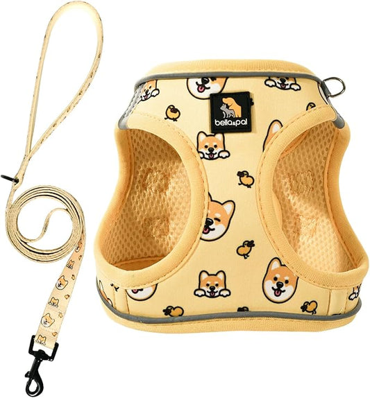 BELLA & PAL Step in Vest Harness for Small and Medium Dogs, No Pull Small Dog Harness with Leash Set, Comfortable Air Mesh Dog Vest Harness with Reflective Strip (Genki Shiba, XXS)