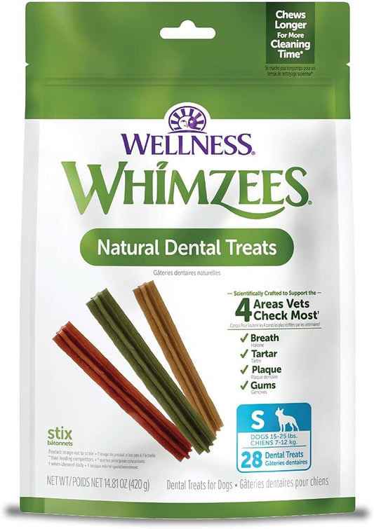 Whimzees Wellness Stix Dog Dental Treats, Small Size Stick, (28 Count)