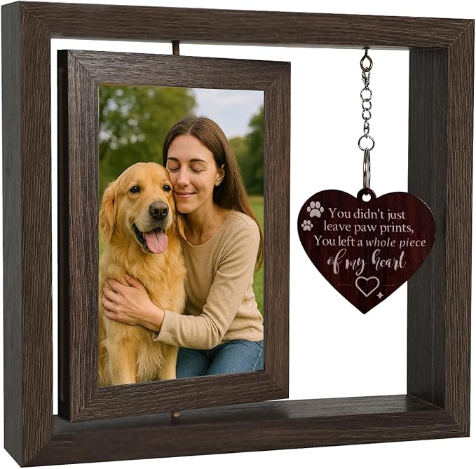 Pet Memorial Gift for Dogs and Cats – Rotating Wooden Picture Frame for 4x6 Photos – Loss of Dog Sympathy Gift, Pet Loss Remembrance Bereavement Keepsake