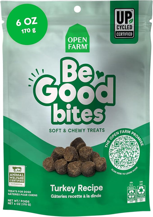 Open Farm, Be Good Bites, Soft Dog Training Treats, Small & Chewy, Made with Ethically & Sustainably Sourced Ingredients, Non-GMO Fruits & Grains, Turkey Recipe, 6oz Pouch
