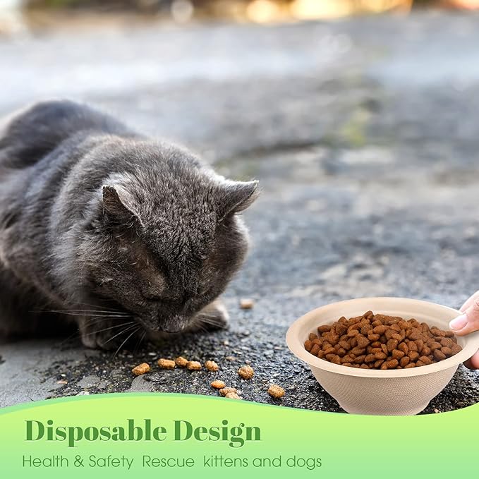 Thenshop 200 Pcs Biodegradable Disposable Pet Bowls Bulk Travel Paper Food Bowls for Small Dogs Puppy Cat Food Dish Safe Container for Outdoor Small Animal Feeding and Watering Supplies(8 oz)