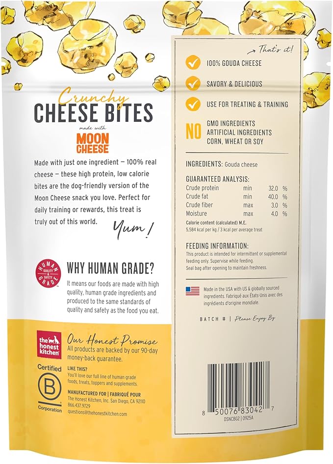 The Honest Kitchen Human Grade Dog Treats Cheese Bites: Gouda Recipe, 2 oz Pouch