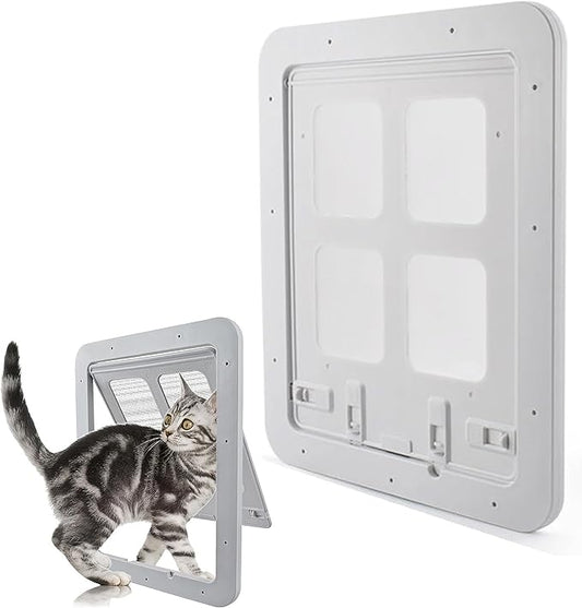 Dog Cat Door for Screen Door with Magnetic Flap Lockable, Magnetic Closure Sturdy Screen Pet Door for Existing Sliding Door, Window (S (Inside Size: 9.4"*7.4"), White)