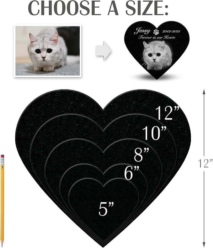 ADFSTONE 12" Heart Shaped Pet Memorial Stones Personalized Dog Remembrance Gifts, Customized Cat Picture Grieving Plaque, DIY Gravestone, Custom Sympathy Photo Gift, Animal Grave Markers