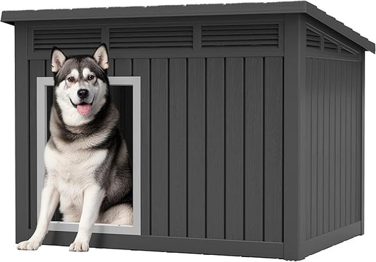 Fancyango Large Dog House for Indoor & Outdoor - Super Spacious Weatherproof Design with Removable Roof Ideal for All Dog Sizes (42.8" L x 33" W x 31.5" H) - Black