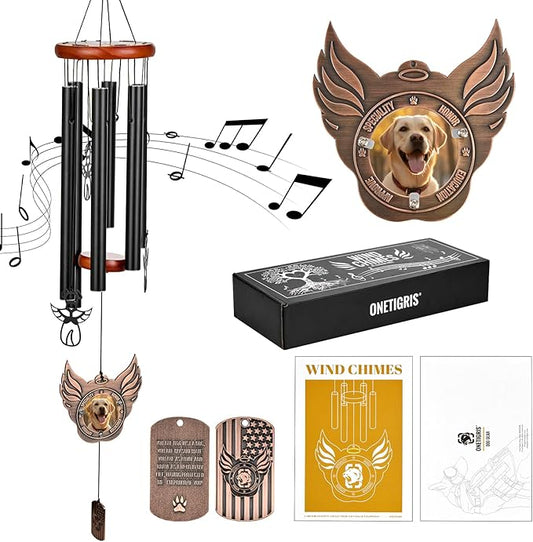 OneTigris Pet Memorial Gifts for Dogs - 32" Wind Chimes with Metal Picture Frame, Pet Loss Sympathy Gift, Dogs Remembrance Gift for Loss of Dog, in Memory of Dog