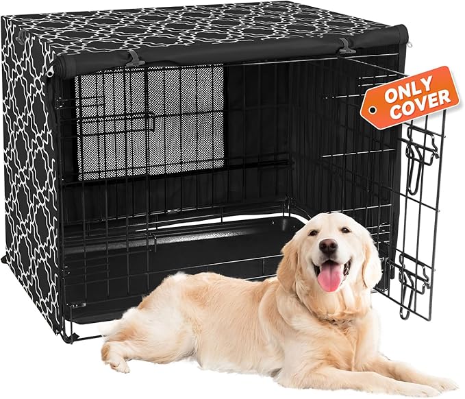 X-ZONE PET 48" Dog Crate Cover for Indoor/Outdoor - Heavy Duty Polyester Pet Kennel Cover Fits for Wire Dog Cage Black Print