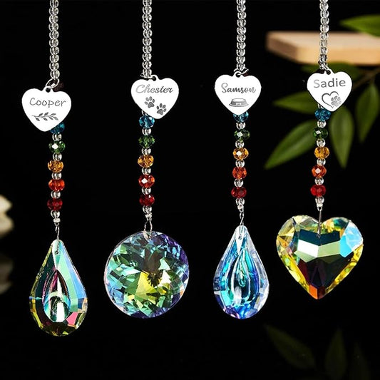 Personalized Rainbow Bridge Pet Memorial Gift Engravable Pet Suncatcher for Cats, Dogs, Car or Window Tribute