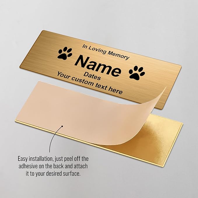 Custom Pet Memorial Nameplate for Urns & Ashes Boxes, Personalized Stainless Steel Adhesive Backing Badge Remembrance Tags (Text)