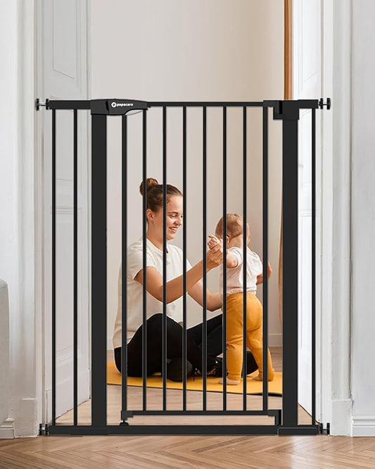 42" Extra Tall Baby Gate for Stairs Doorways, Fits Openings of 29.5" to 40.5" Wide, Auto Close Extra Wide Baby and Pet Gate for Doorways and Stairways,Pressure Mounted Dog Gates, Black