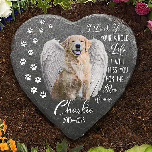 Wrappiness Pet Memorial Stone - We Loved You Your Whole Life, Personalized Dog Memorial Gifts, Remembrance Condolences Bereavement Gifts for Loss of Pet Custom Photo (Heart 06, Stone)