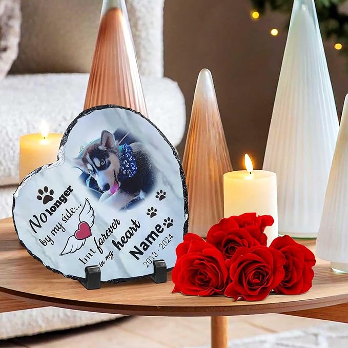 Memorial Stone for Loss of Dog, Personalized Dog Memorial Stone Gifts - Sympathy Remembrance Plaque, Custom Colorful Pet Memory Garden, Passing Away Gifts for Cat Grave Headstones (Heart 01)