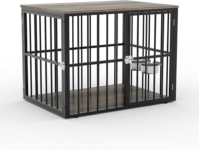 43" Large Dog Crate Furniture with Double Doors, Heavy Duty Indoor Pet Cage Pet House with Lockable Dog Kennel Furniture & Side End Table for Large/Medium Dogs Wooden Decorative