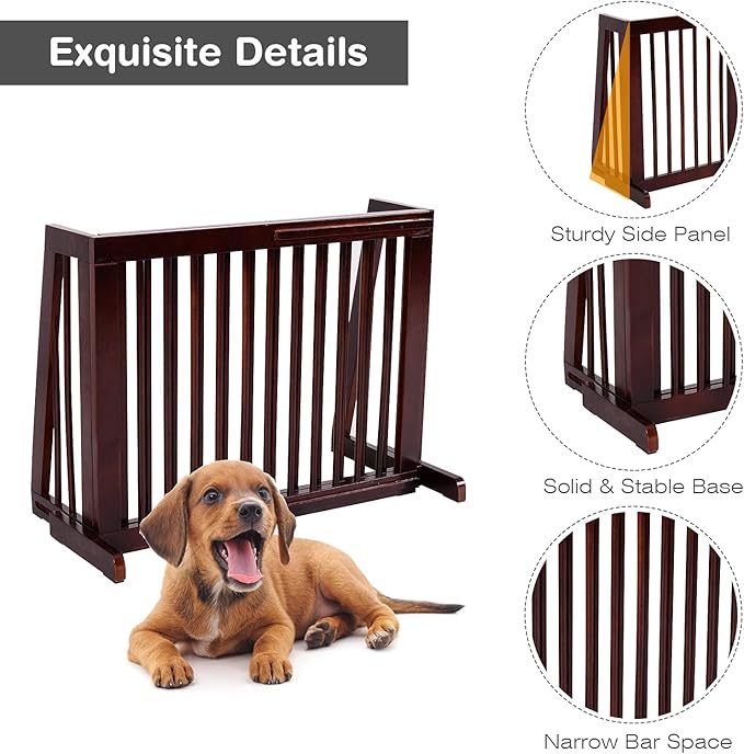 PETSITE 28"-80" Adjustable Wooden Pet Dog Gate, Freestanding Step Over Fence for Corridor Doorway Stairs