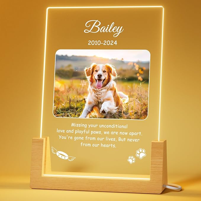 Bemaystar Personalized Pet Memorial Gifts - in Memory of Dog Night Lights, Custom Dog Memorial Gifts for Loss of Dog, Pet Loss Gifts, Memorial Plaques for Dogs, Pet Vertical Memorial Gifts