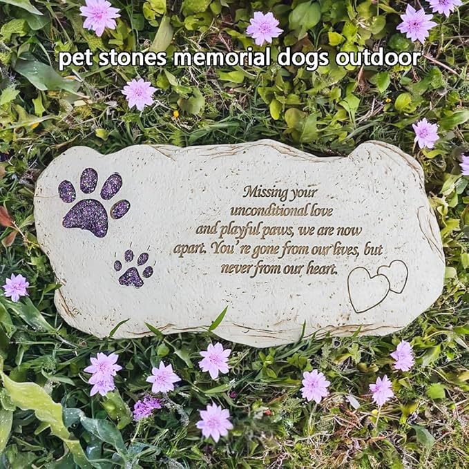 jinhuoba Shinning Paw Prints Pet Memorial Stones Headstones for Dogs or Cats, Resin Pet Grave Stone Plaques Tombstone Memorial Gifts Sympathy Gift for Loss of Dogs Outdoor
