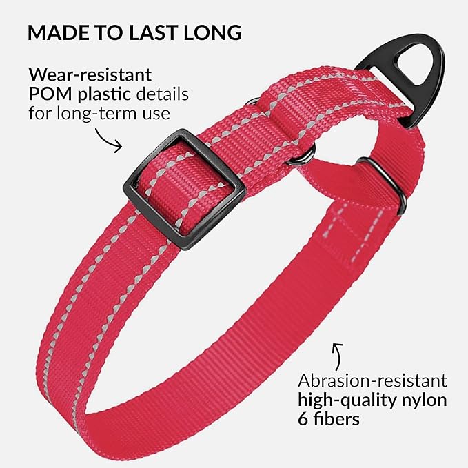 CollarDirect Reflective Martingale Dog Collar Nylon Heavy Duty Training Pet Collars for Small Medium Large Dogs Puppy Black Blue Mint Green Red Pink Purple Dark Red (M, Neck Size 13"-18", Pink)