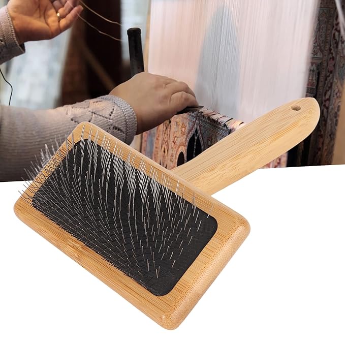 Macrame Slicker Comb with Hole Cushion Finely Polished Bamboo Cleaning Slicker Brush for Pet Tapestry Work Fast and Save Time (Large Size 10.2 X 13.8in)