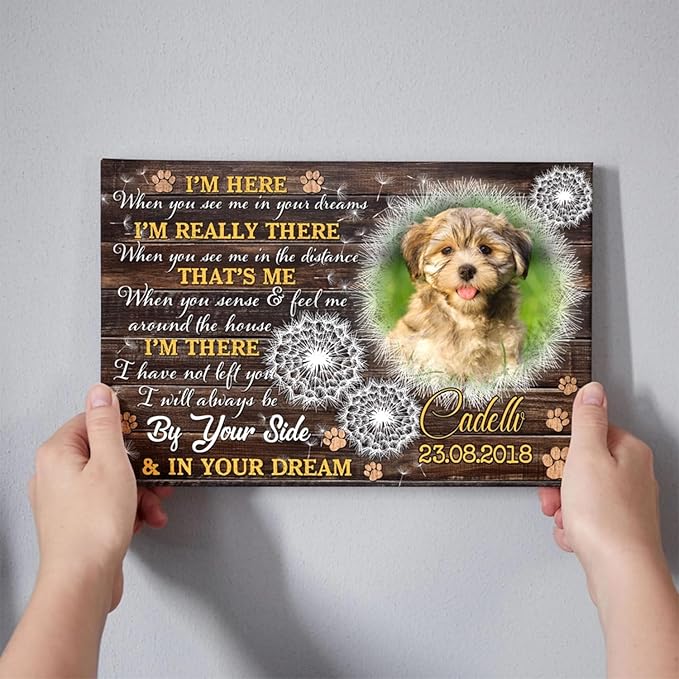 Dem Canvas Personalized Photo Canvas Prints, Dog Loss Gifts, By Your Side, Pet Memorial Gifts, Dog Death Sympathy Gifts, Dog Cat Passing Away Loss Gift Dog Grieving Gifts (30x20)