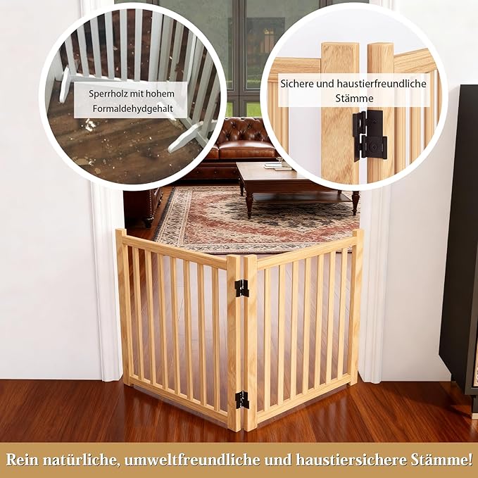 Wood Freestanding Dog Gates, Paint-Free Nature Wood Pet Gate Indoor, Puppy Gate for Doorways, Stairs, 23" Height-2 Panels