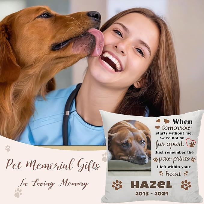 Alienc Personalized Dog Memorial Pillow with Photo - Custom Pet Memory Gift, Soft Sympathy Gift for Loss of Dog or Cat, Heartfelt Remembrance Throw Pillow