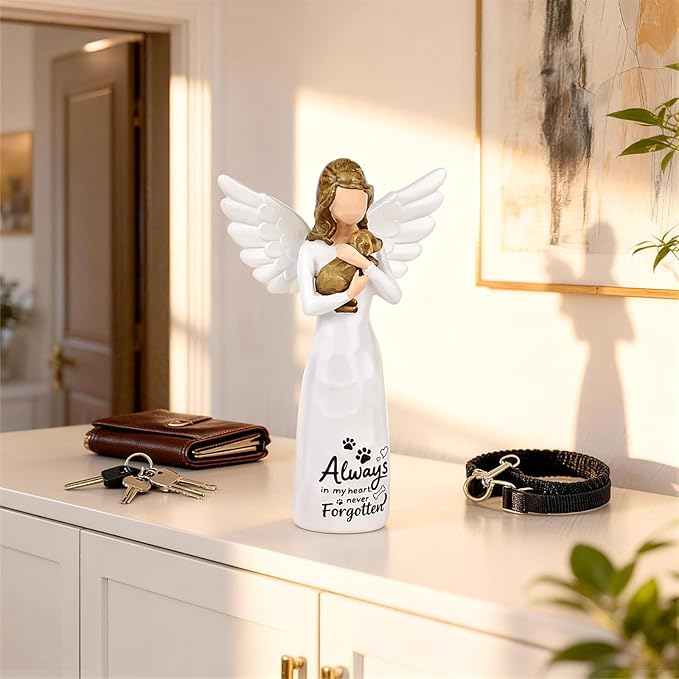 DALARAN Hand-Painted Angel Memorial Statue, Sympathy Gift for Loss of Dog with “Always in My Heart” Inscription, 14cm Remembrance Keepsake for Home Décor
