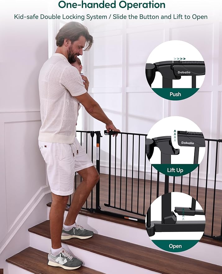 Babelio 104" Extra Wide Baby Gate, 30" Tall Auto Close Dog Fence for Stairs Doorways Fireplace, Hardware Mounted Pet Gate Indoor, Foldable 5 Metal Panels, Black