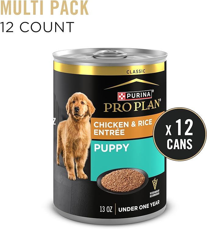 Purina Pro Plan Wet Puppy Food Pate, Wet Food Classic Chicken and Rice Entrée - (Pack of 12) 13 oz. Cans