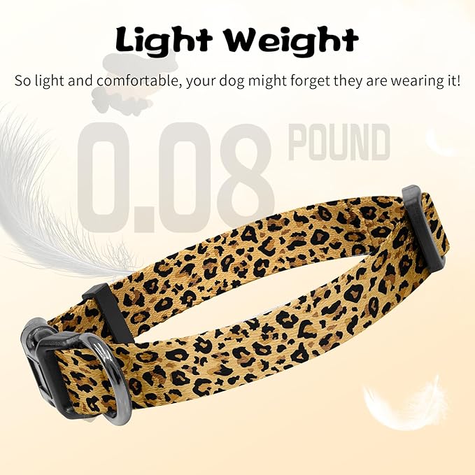 Kazazoo Dog Collar Cute and Soft Nylon Puppy Collar for Boy and Girl, Adjustable Dog Collars for Small Medium Dogs, Brown Leopard-M