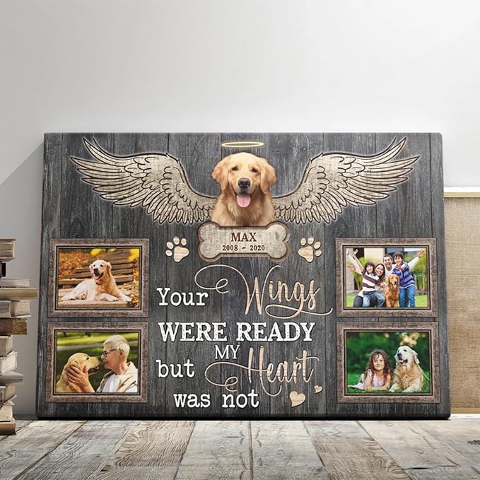 Dem Canvas Personalized Dog Memorial Canvas, Loss Of Dog Canvas, Your Wings Were Ready, Custom Pet Memorial Gifts, Pet Death Sympathy Gifts (12x08)