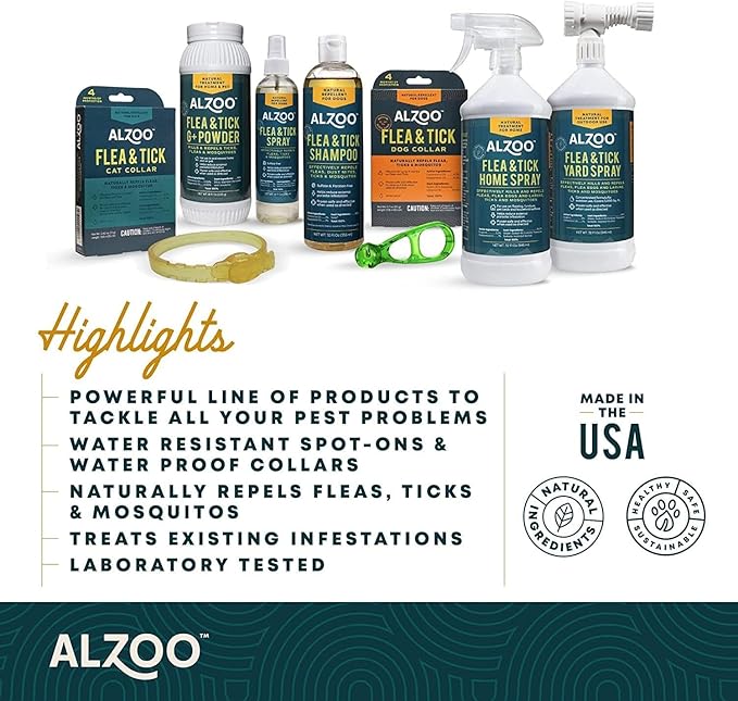 ALZOO Flea & Tick Dog Collar - Helps Repel Fleas, Ticks & Mosquitoes - 100% Plant-Based Active Ingredients - Waterproof - Up to 4 Months Protection - Medium-Sized Dogs: 16-40 lbs - Pack of 2