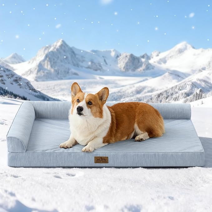 Cooling Dog Bed, Orthopedic Foam Dog Bed with Sides, Removable Cover & Waterproof Lining and Nonskid Bottom, Comfortable Pet Beds for Dogs, Blue (42" L x 30" W x 7" Th)