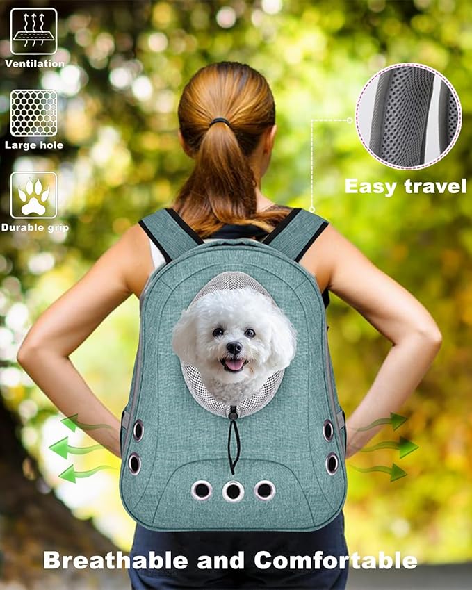 Pet Dog Backpack Carrier Small Doggy Front Backpack,Large Space Cat Carrier Backpack,Ventilated for Hiking,Camping,Travel,Suitable for Shopping and Vet,Max 12 lbs(Cyan)