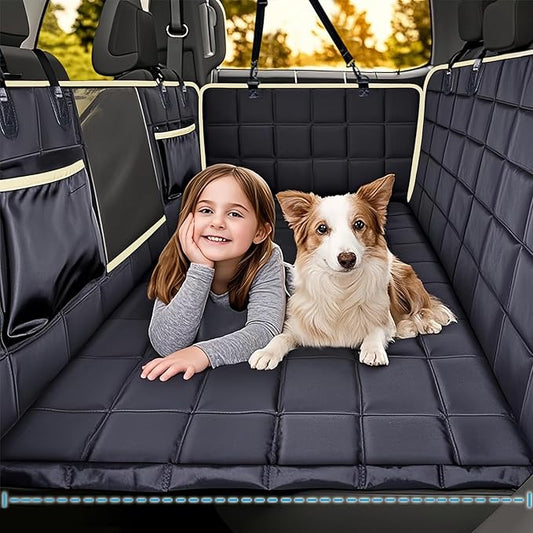 Lassie Truck Back Seat Extender for Dogs with Mesh Window - Waterproof Hard Bottom Dog Hammock for Car Travel Bed Mattress Compatible with Ford F150, Ram 1500,Chevy Silverado, GMC Sierra,Tundra etc