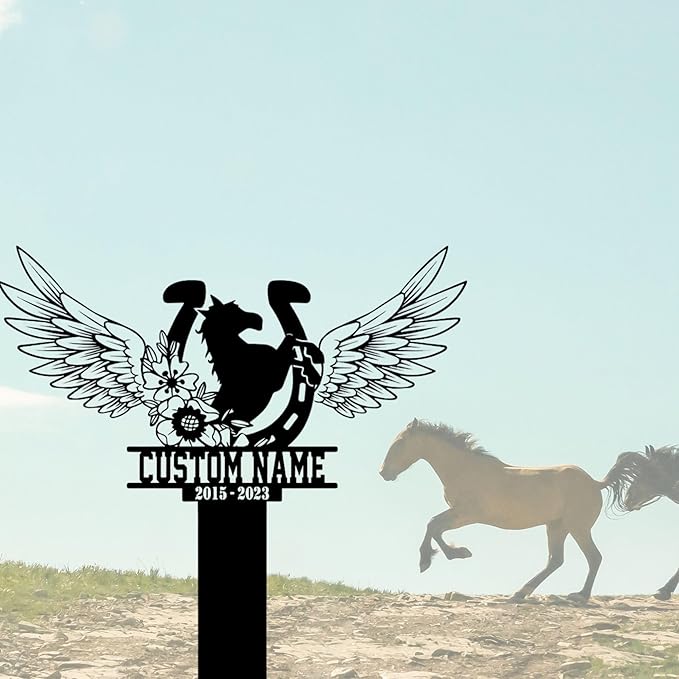 Horse Memorial Stake Personalized, Customized Horse Metal Grave Marker, in Memorial of Horse, Pet Loss Outdoor Plaque, Pony Cross Stake, Horse Tombstone Plaque