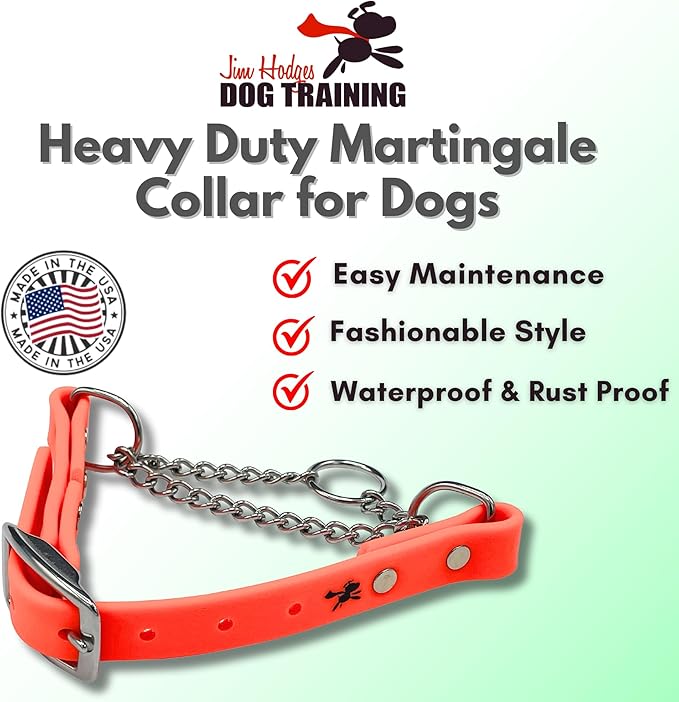 Martingale Collar for Dogs, Biothane, Stainless Steel Hardware, No Pull, Made in The USA, Professional Grade, Small, Orange