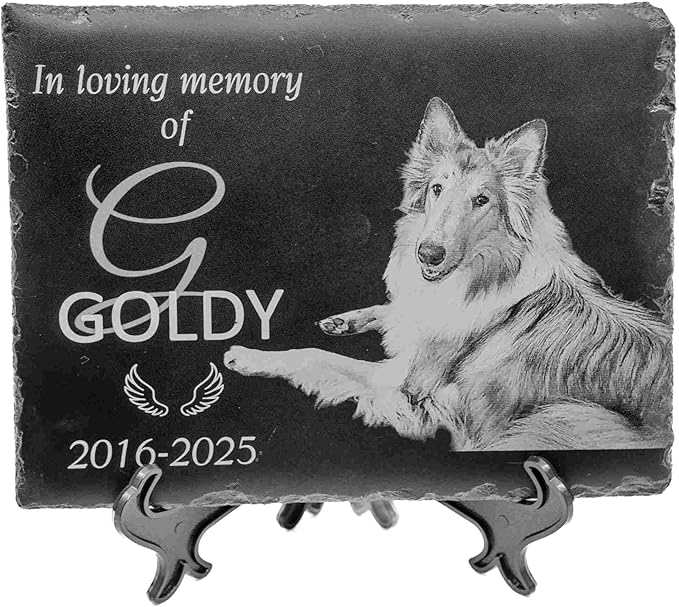 lemuria 8x6” Pet Memorial Stone – Personalized Black Slate Grave Marker – Custom Engraved Dog or Cat Headstone for Indoor or Outdoor Use (8x6 inches)