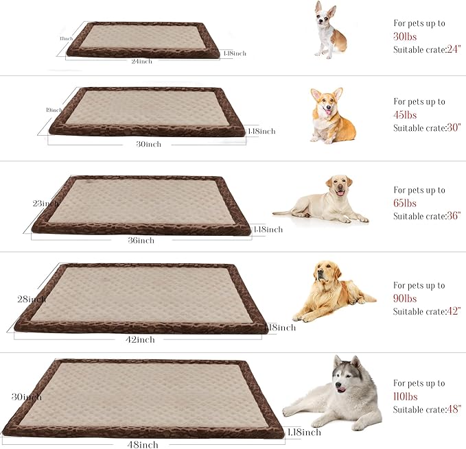 Dog Crate Pad 48x30 inch Memory Foam Large Dog Kennel Bed Soft Flannel Washable Anti Slip Puppy Sleeping Mat,Brown