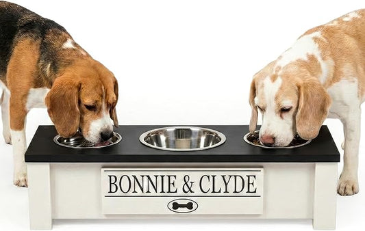 GTW Elevated 3 Bowl Dog Feeding Station - Customized Triple Stand for Small Dog Breeds - Includes Storage & Stainless Steel Bowls (Small, Black)
