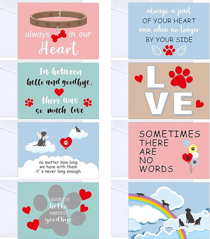 Fainne 16 Sets Pet Sympathy Cards Dog Condolences Cards Pet Bereavement Card and Envelopes Loss of Pet Dog Sympathy Cards with Inside Messages for Pet Lovers Greeting Cards (Chromatic Style)